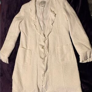 Helios and Luna White Ruffled Long Coat